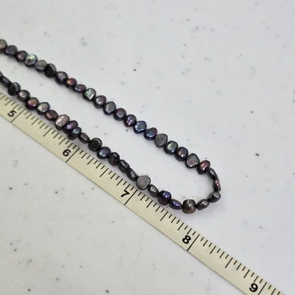 Baroque Peacock Pearls Necklace Purple Black Blue Small Dainty Beaded 16 Inch